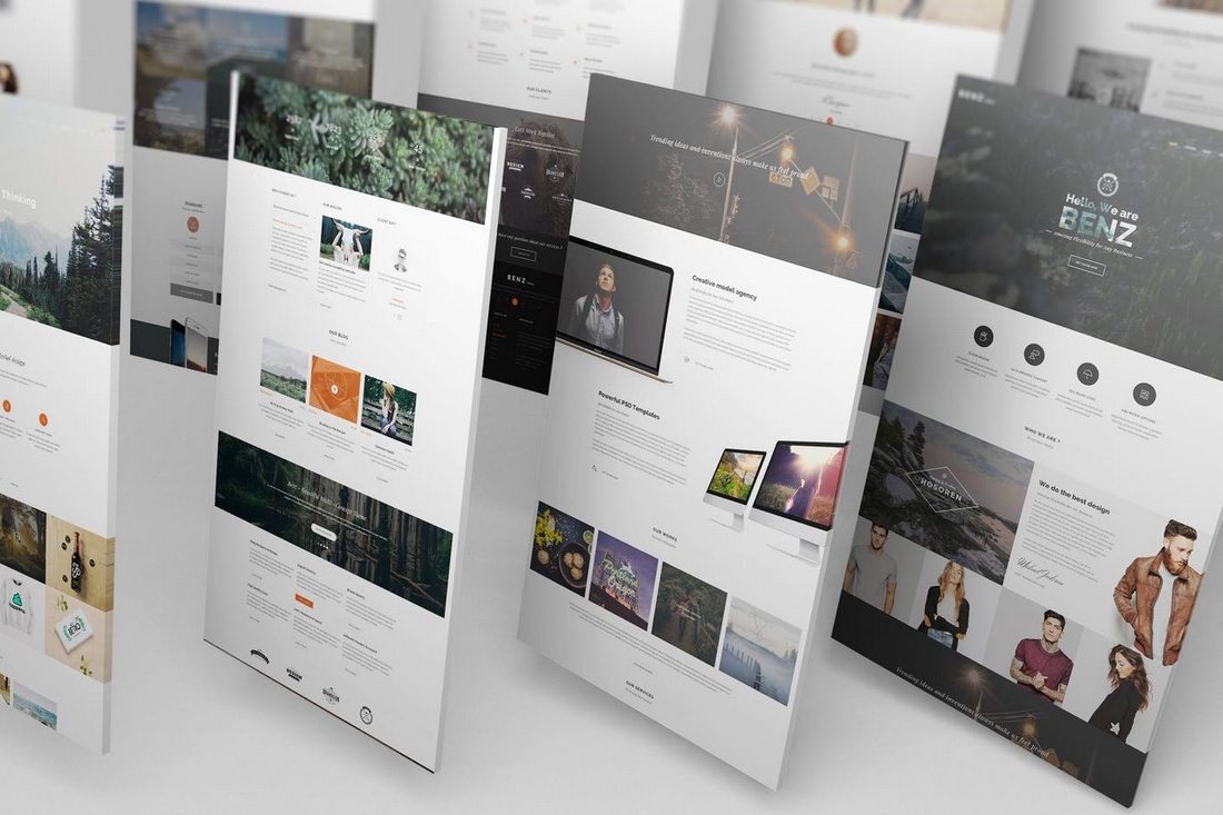 Multiple different website in a perspective mockup